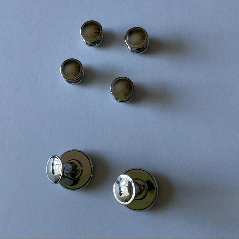 DAVID DONAHUE WHITE BRASS AND BLACK ONYX CUFF LINKS AND SHIRT STUD SET NEW